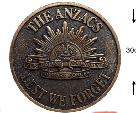 ANZAC Lest We Forget commemorative medallion