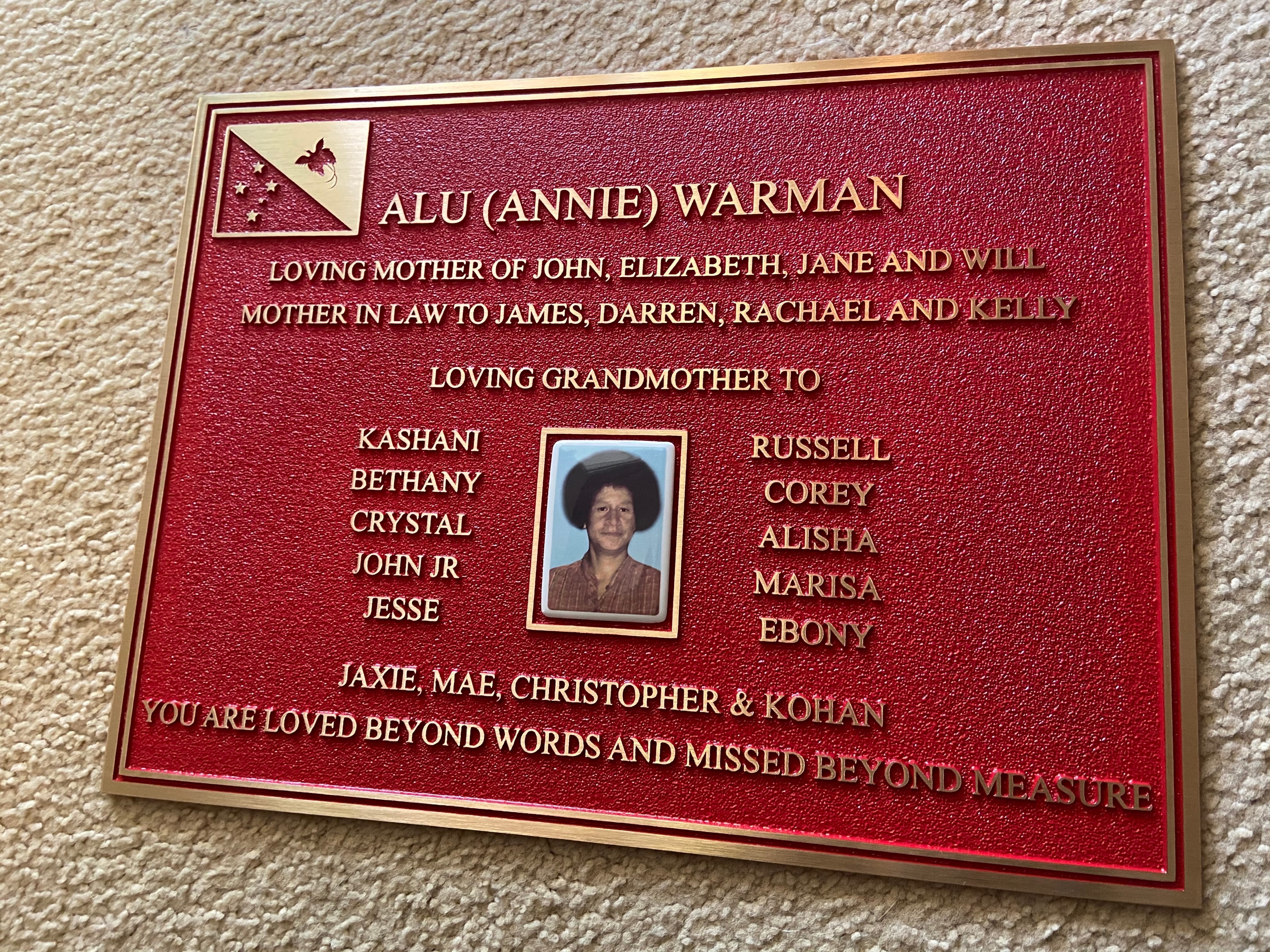 Custom memorial plaque example 3
